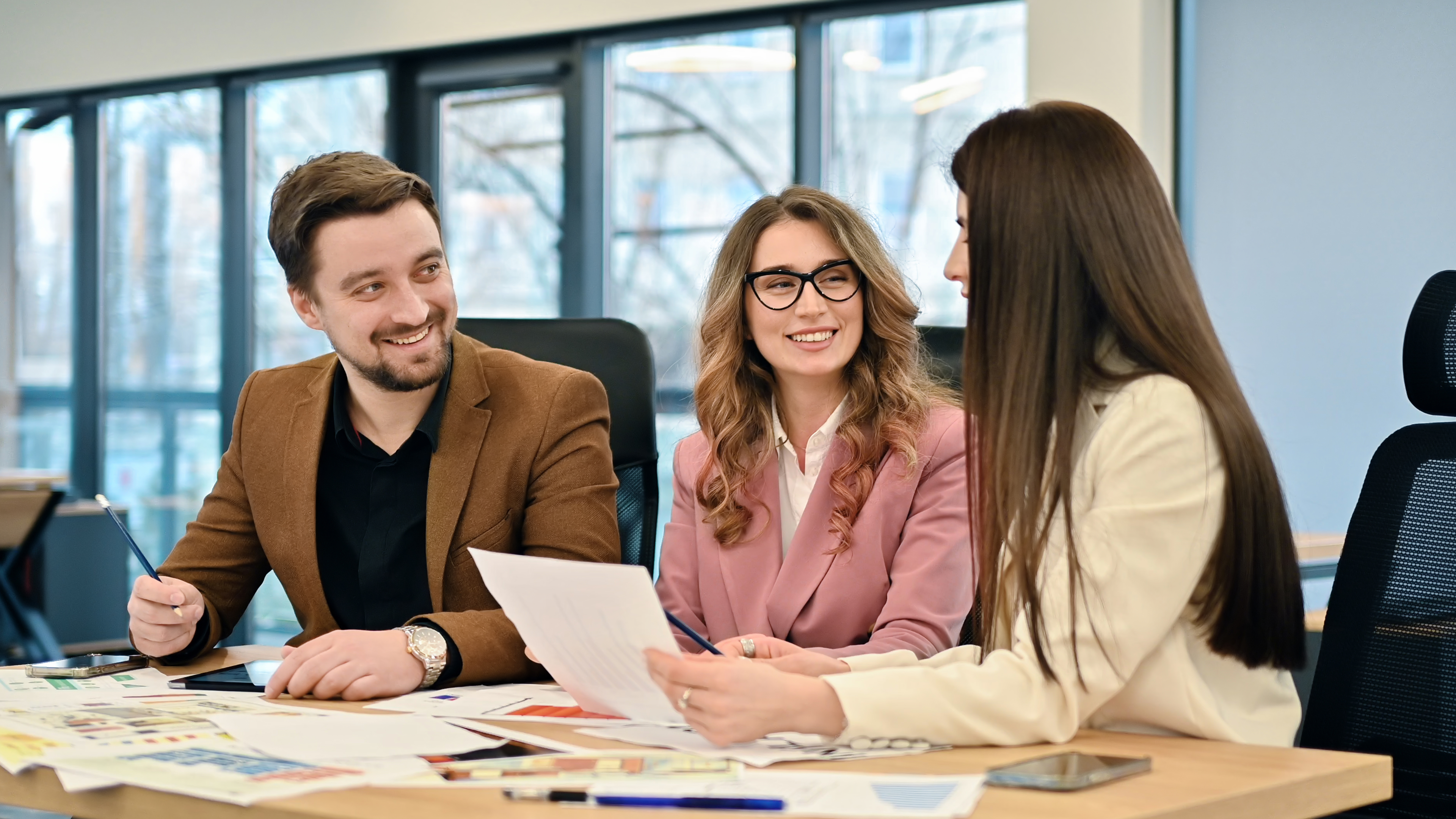 Team of professionals collaborating in a modern office